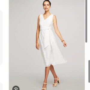 NEW ANNE KLEIN SZ 12 100% Cotton Eyelet Sleeveless V-Neck Dress in White
